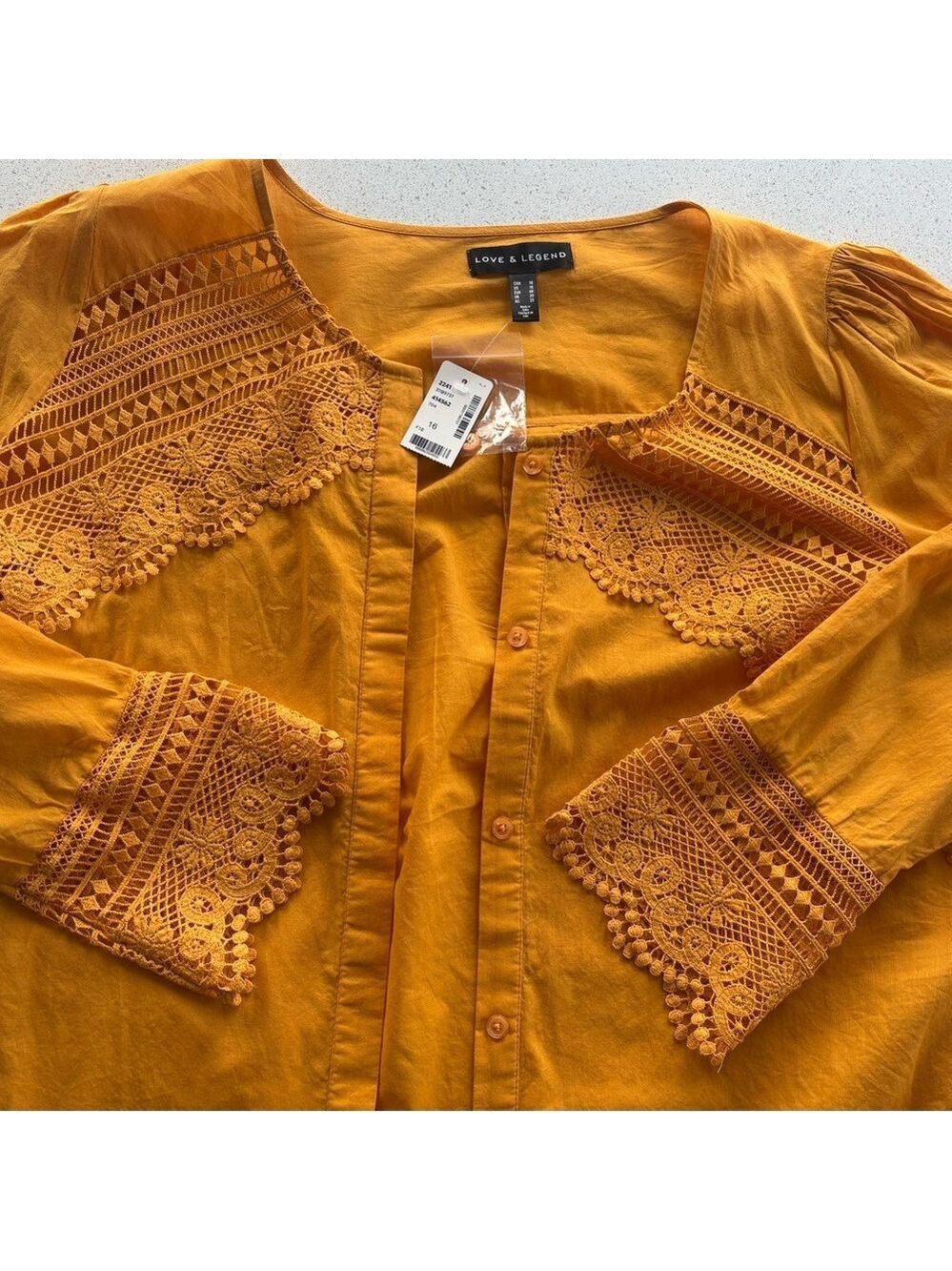 Love & Legend Mustard Lace Accent Blouse